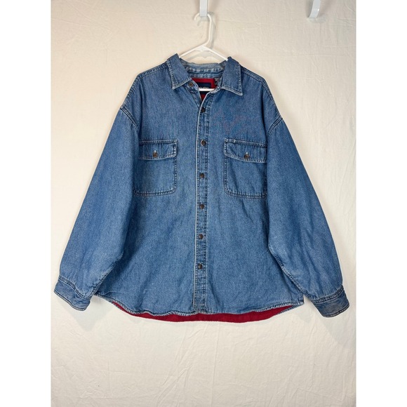 Vtg Puritan Mens Flannel Lined Denim Shirt Jacket Dark Wash Button Up Size 2XL - Picture 2 of 9